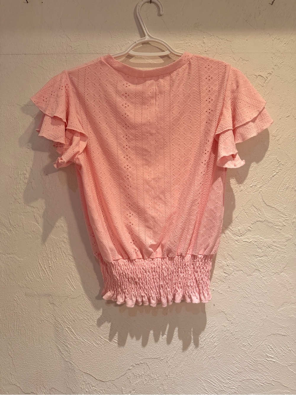 Women's Pink Eyelet Ruffle Sleeve Top